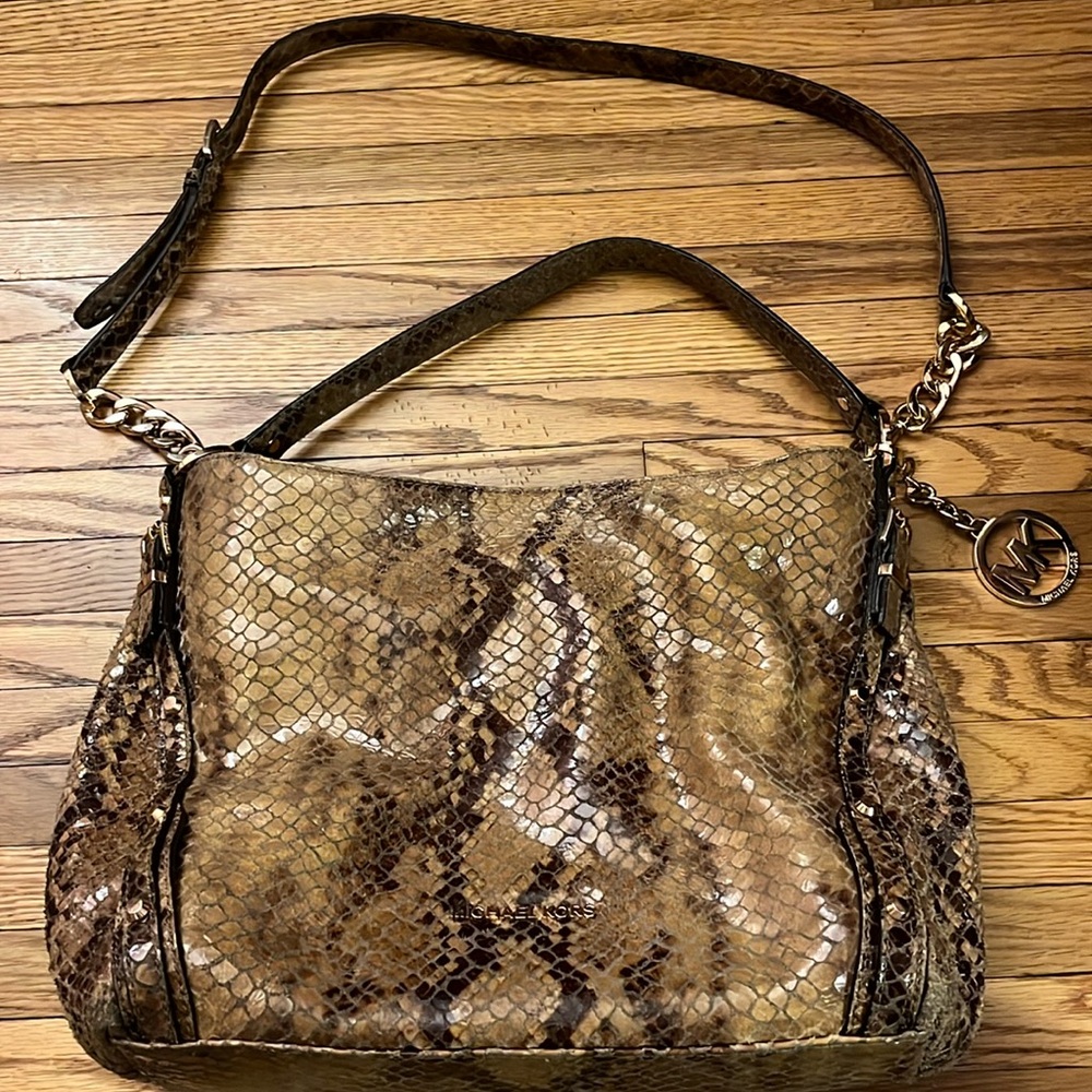 Women’s Michael Kors Limited edition snakeskin brown and gold shoulder bag
